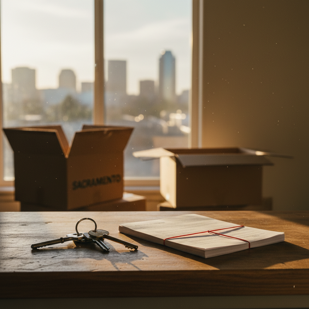 Real estate closing notary signing documents for property transfer.